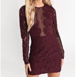 Tobi Raven Lace Bodycon Mini Dress Wine Red | Size Small
